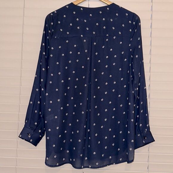 Jeanswest 10 Navy Blush Pink Polka Spotted Button Front Long Sleeve Blouse - Picture 2 of 11